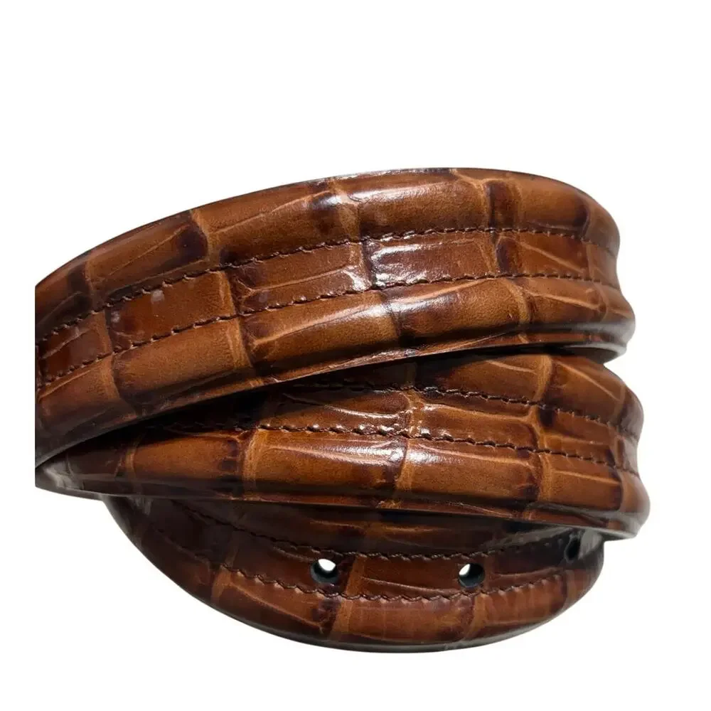 Brighton Croco Leather Belt Size 44 Brown Silver Buckle